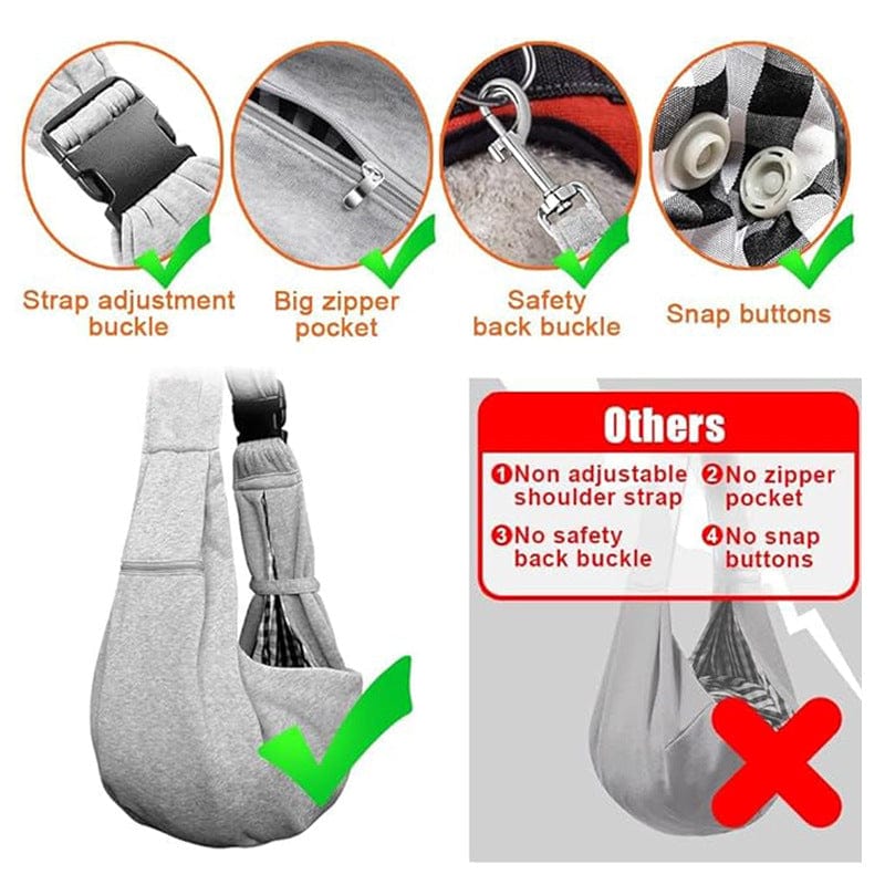 Personalisierter grauer Hundetragetuch für kleine Hunde - Benutzerdefinierter bestickter Haustiertragetuch - Individuelle freihändige Doogie Sling Brusttasche