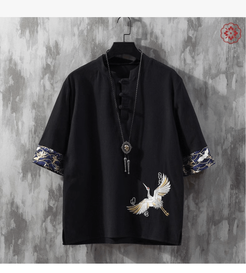 Sommer dünnes, lockeres, besticktes Leinen-Boutique-Kurzarm-T-Shirt