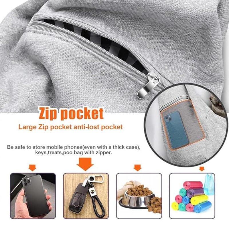 Personalisierter grauer Hundetragetuch für kleine Hunde - Benutzerdefinierter bestickter Haustiertragetuch - Individuelle freihändige Doogie Sling Brusttasche