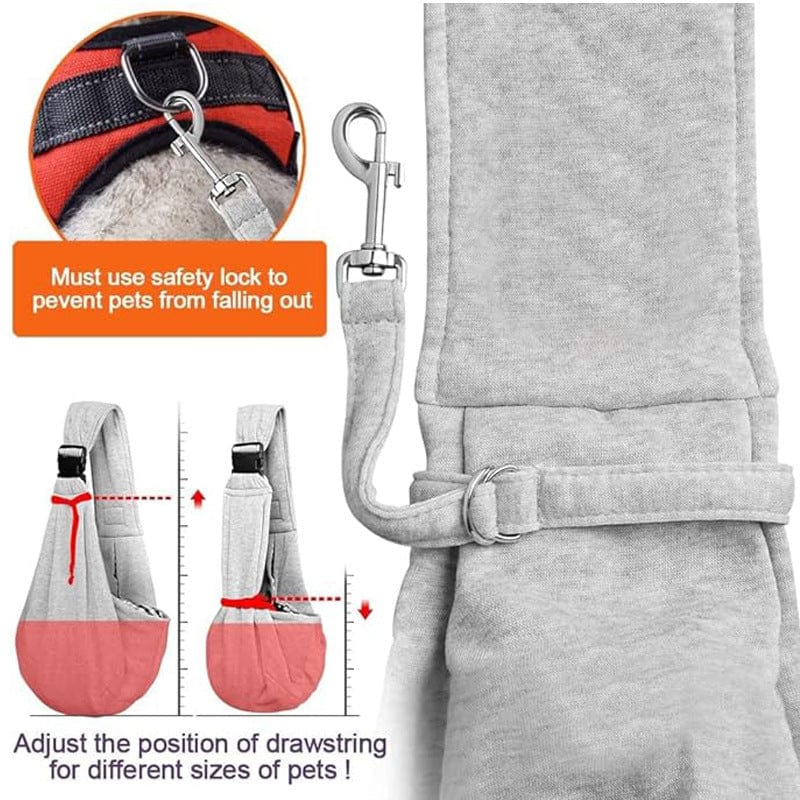 Personalisierter grauer Hundetragetuch für kleine Hunde - Benutzerdefinierter bestickter Haustiertragetuch - Individuelle freihändige Doogie Sling Brusttasche