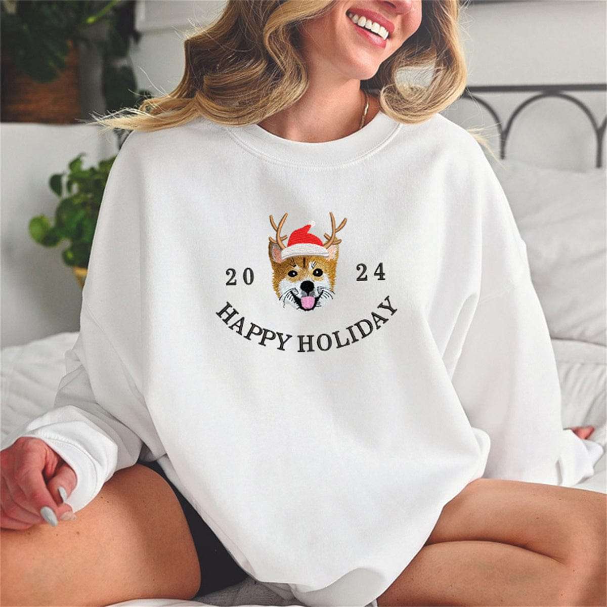 Embroidered Pet Christmas Hat Sweatshirt | Comfortable T-Shirt and Hoodie | Unique Personalized Design to Showcase You and Your Pet's Holiday Spirit new