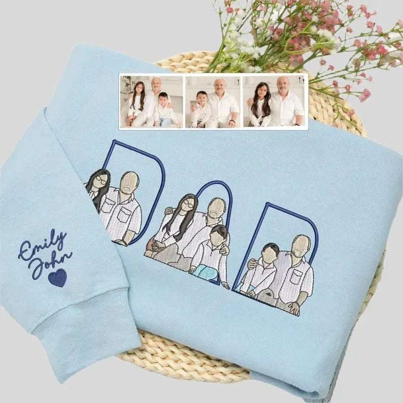 Dad Hoodie with Kid Portrait Embroidery | Personalized Photo-Based Sweatshirt | Memorial Gift Idea