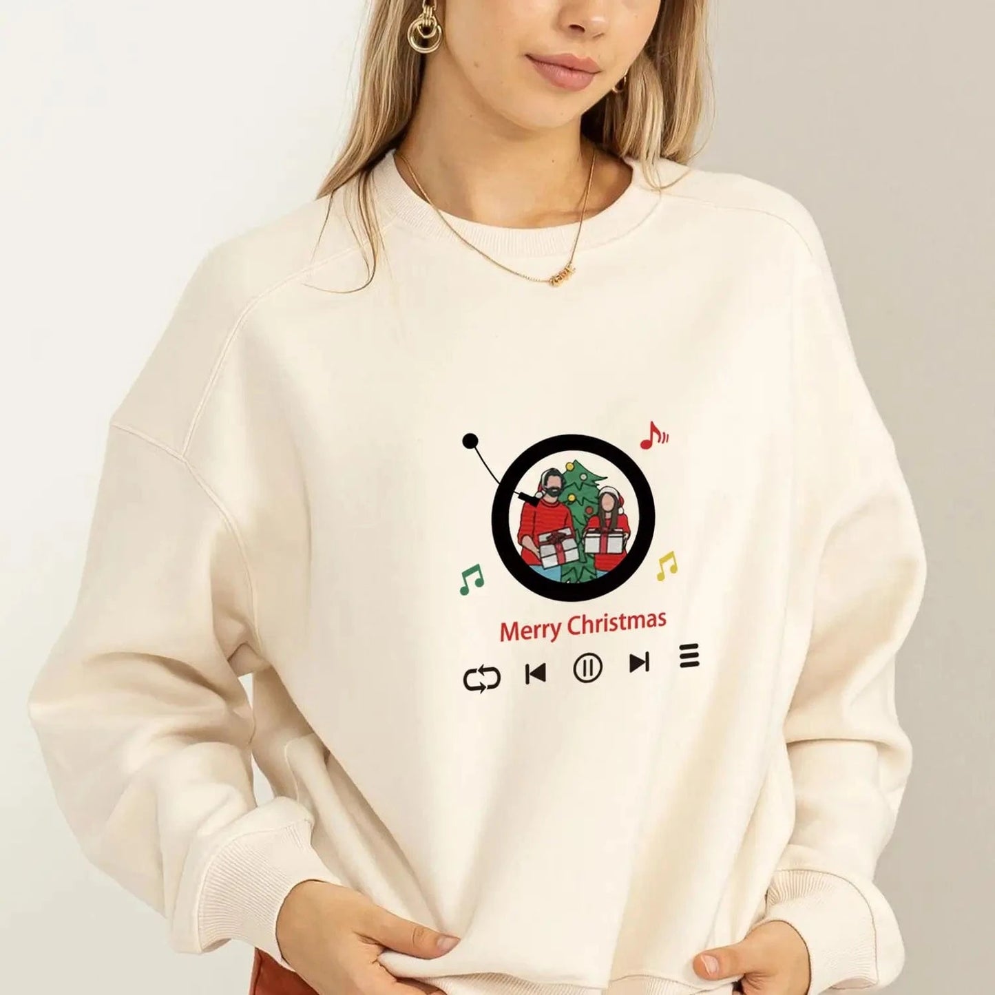 Mystichot Besticktes Sweatshirt mit Porträt eines Musikers, Geschenk für ein Paar und eine Familie