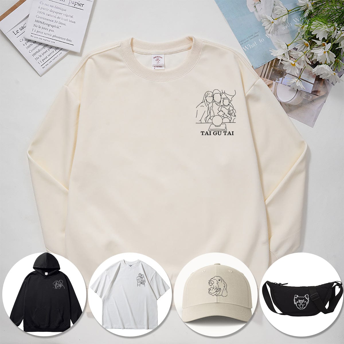 Mystichot Bestickter Kapuzenpullover mit Linienzeichnung, Sweatshirt, einzigartiges Geschenk
