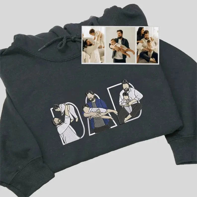Dad Hoodie with Kid Portrait Embroidery | Personalized Photo-Based Sweatshirt | Memorial Gift Idea