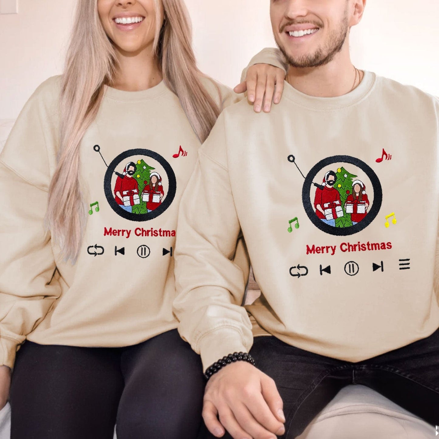 Mystichot Besticktes Sweatshirt mit Porträt eines Musikers, Geschenk für ein Paar und eine Familie