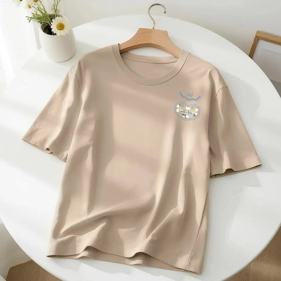 New Arrivals Heavyweight Cotton T-shirt Auspicious Cloud Embroidery Symbolizing Good Luck and Happiness