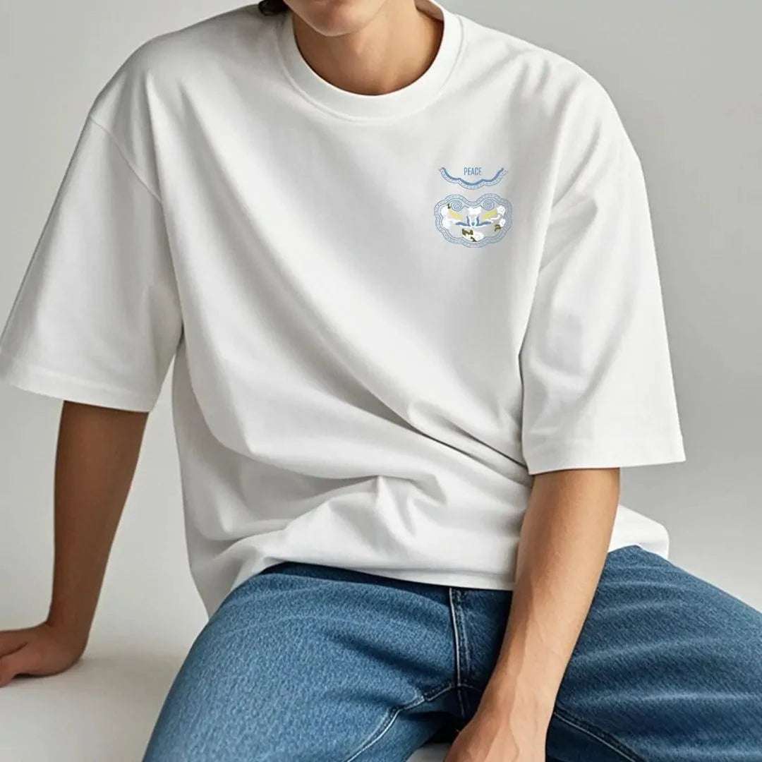 New Arrivals Heavyweight Cotton T-shirt Auspicious Cloud Embroidery Symbolizing Good Luck and Happiness