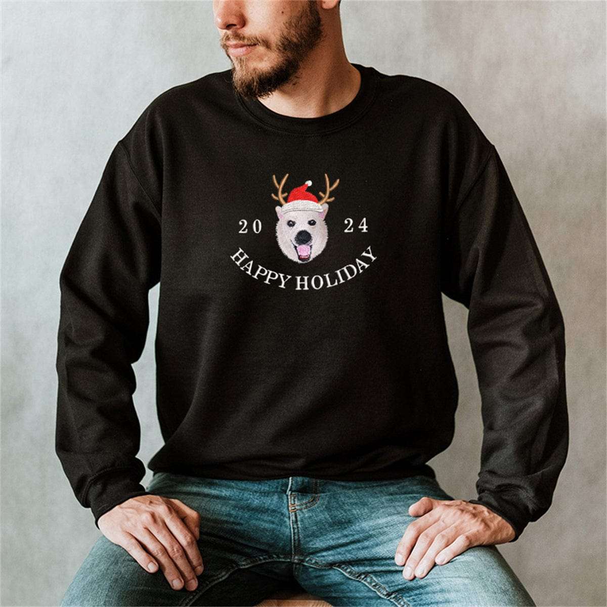 Embroidered Pet Christmas Hat Sweatshirt | Comfortable T-Shirt and Hoodie | Unique Personalized Design to Showcase You and Your Pet's Holiday Spirit new