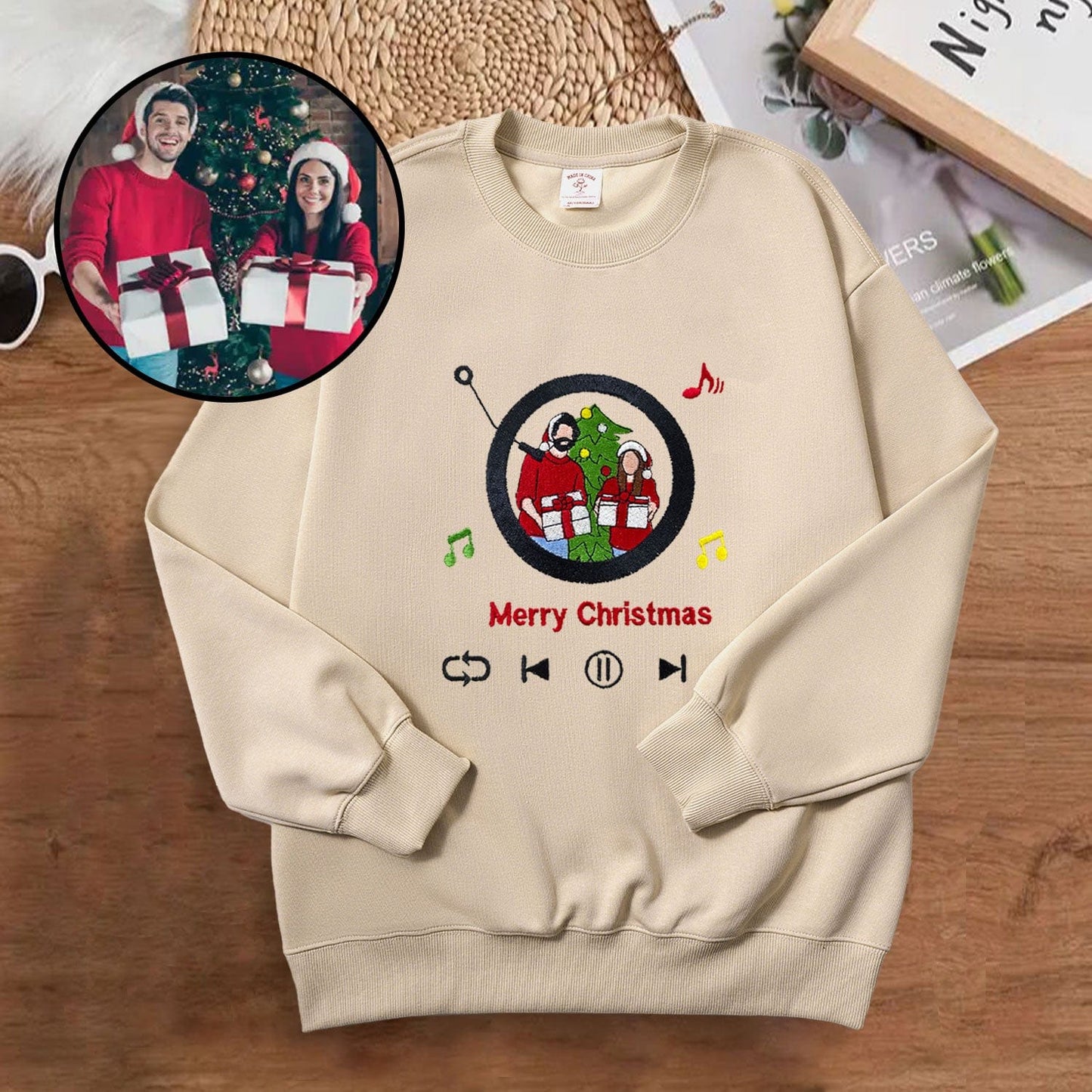 Mystichot Besticktes Sweatshirt mit Porträt eines Musikers, Geschenk für ein Paar und eine Familie