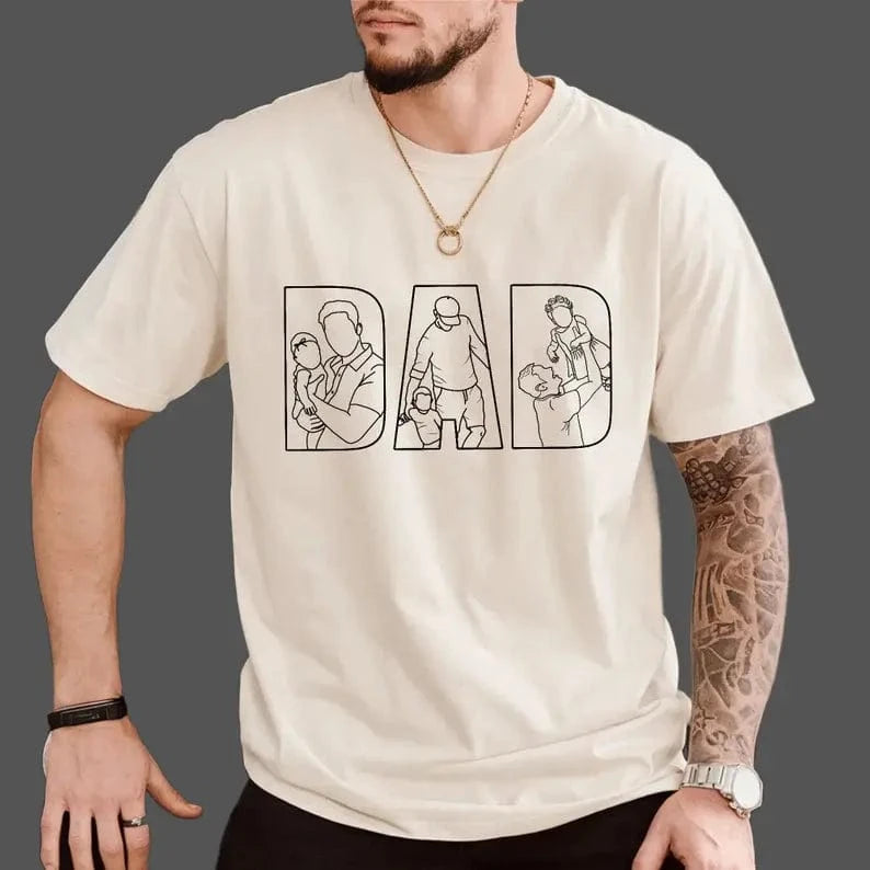 Outline Portrait T-Shirt Personalized Gift for Dad Capture the moment on Shirt