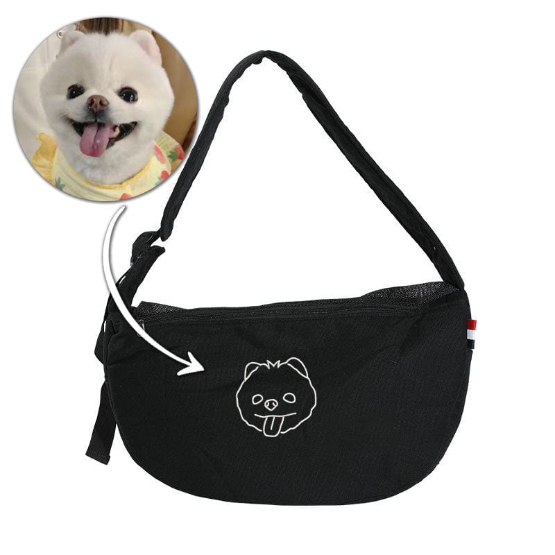 Personalisierter grauer Hundetragetuch für kleine Hunde - Benutzerdefinierter bestickter Haustiertragetuch - Individuelle freihändige Doogie Sling Brusttasche