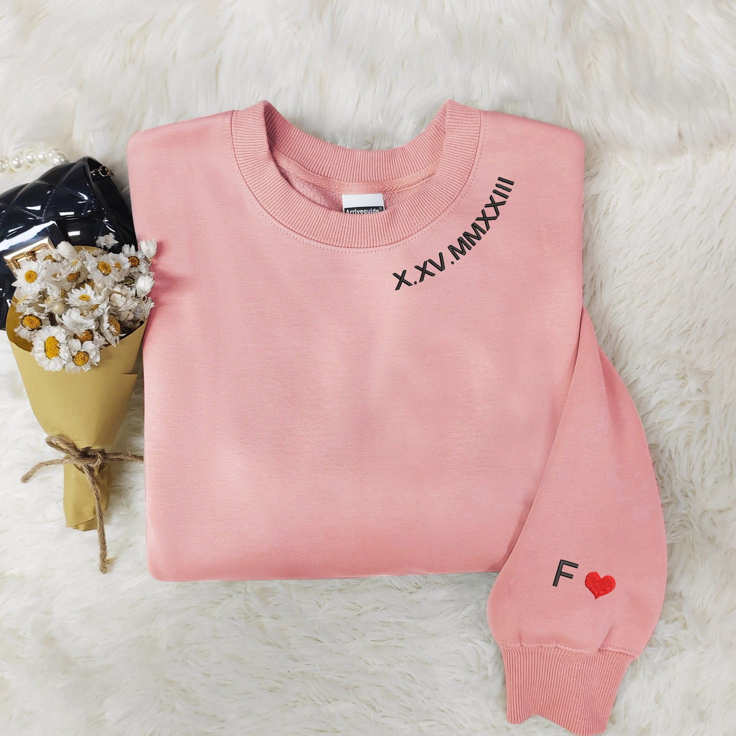 Custom embroidered date Roman numerals sweatshirt hoodie