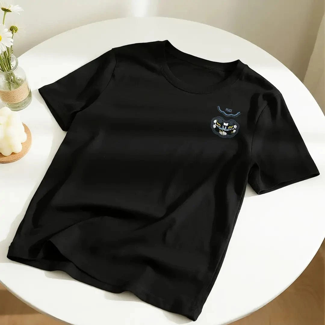 New Arrivals Heavyweight Cotton T-shirt Auspicious Cloud Embroidery Symbolizing Good Luck and Happiness