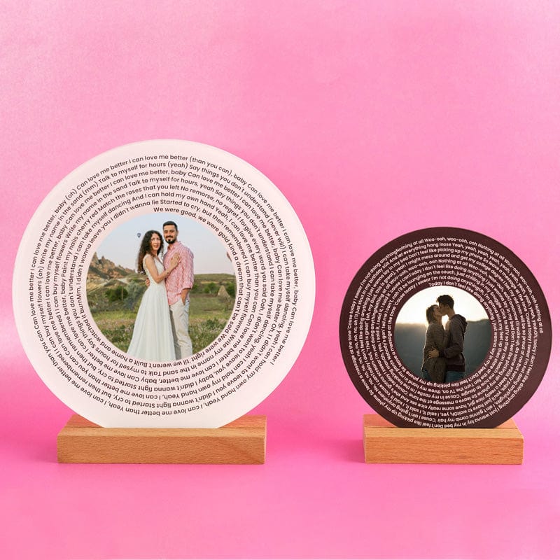 Personalisiertes Musikfoto mit Liedtexten, Kreis-Plakette, Acrylrahmen, Geschenk zum Valentinstag