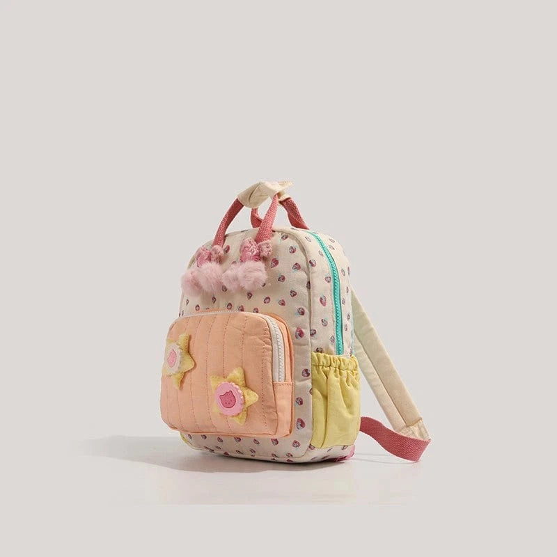New Arrivals Kids' Strawberry Print Backpack - Dopamine Color-Block Cute Canvas Shoulder Bag