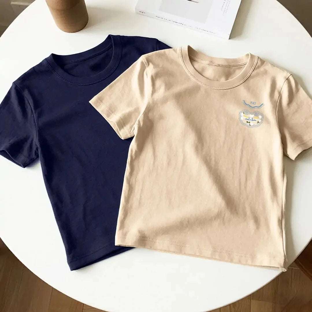 New Arrivals Heavyweight Cotton T-shirt Auspicious Cloud Embroidery Symbolizing Good Luck and Happiness