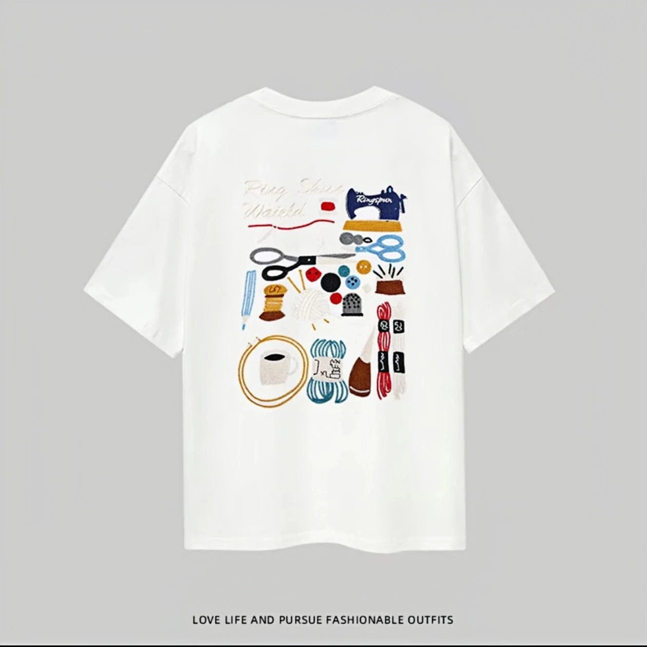 New Arrivals Summer Unisex Loose Short Sleeve:1.3 million - stitch high-quality Heavyweight Pure Cotton Embroidered Fashion T-Shirt