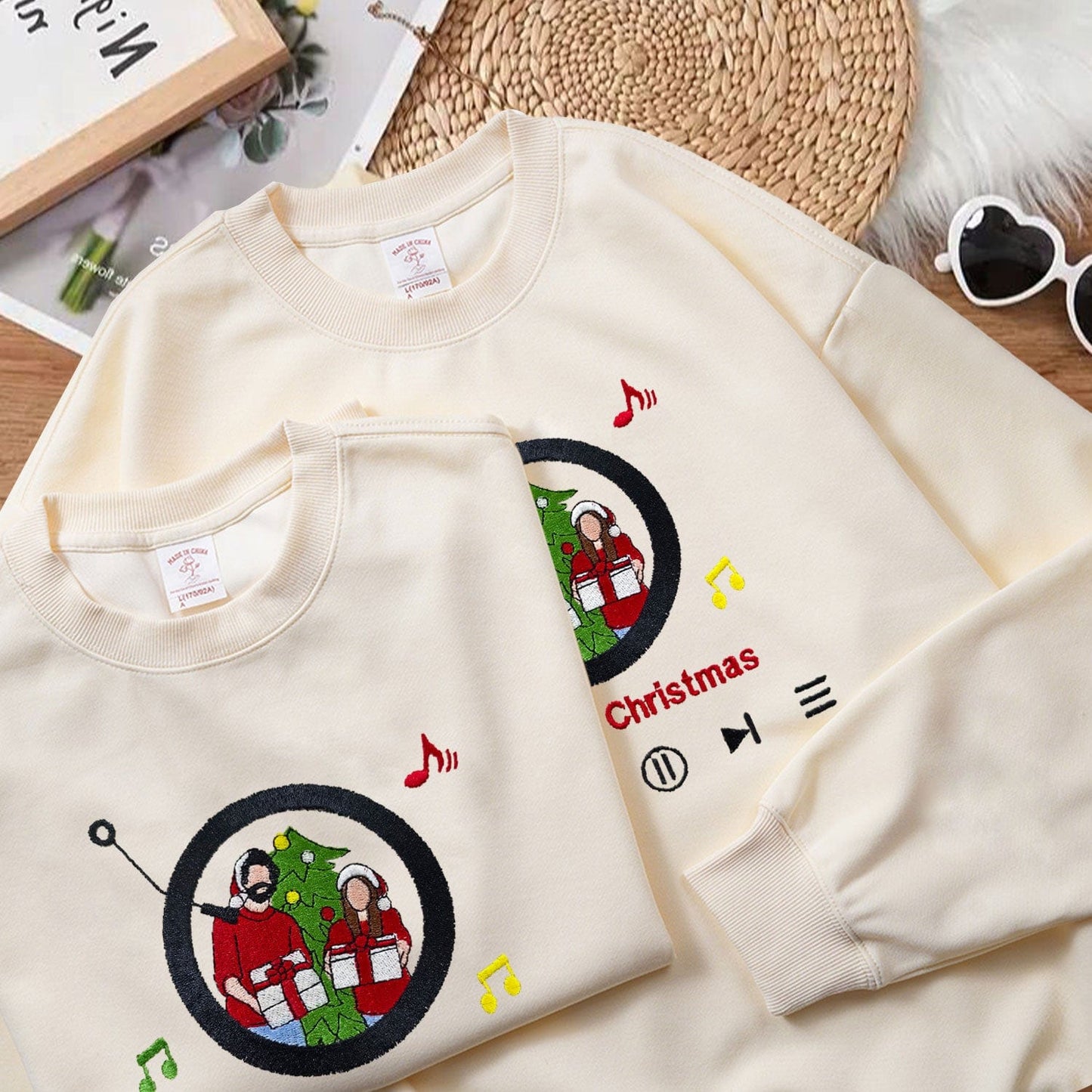 Mystichot Besticktes Sweatshirt mit Porträt eines Musikers, Geschenk für ein Paar und eine Familie