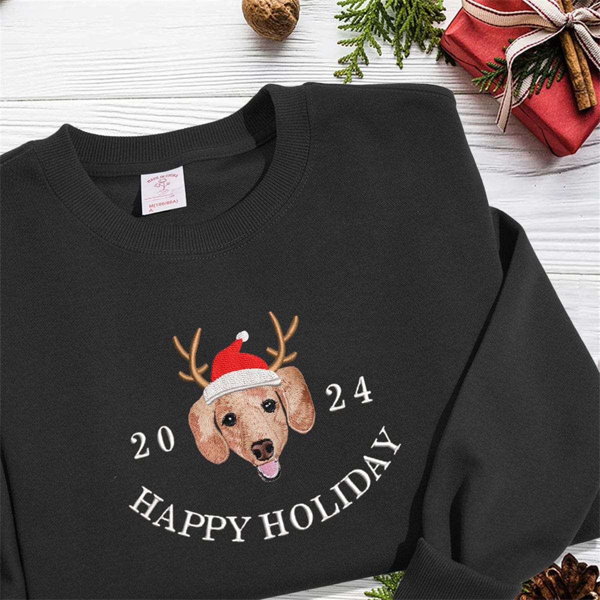 Embroidered Pet Christmas Hat Sweatshirt | Comfortable T-Shirt and Hoodie | Unique Personalized Design to Showcase You and Your Pet's Holiday Spirit new