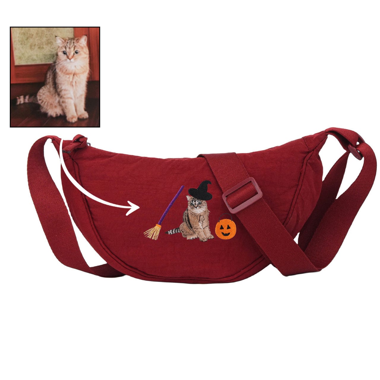 Mystichot Custom Embroidered Pet Portrait Organic Canvas Crossbody Backpack