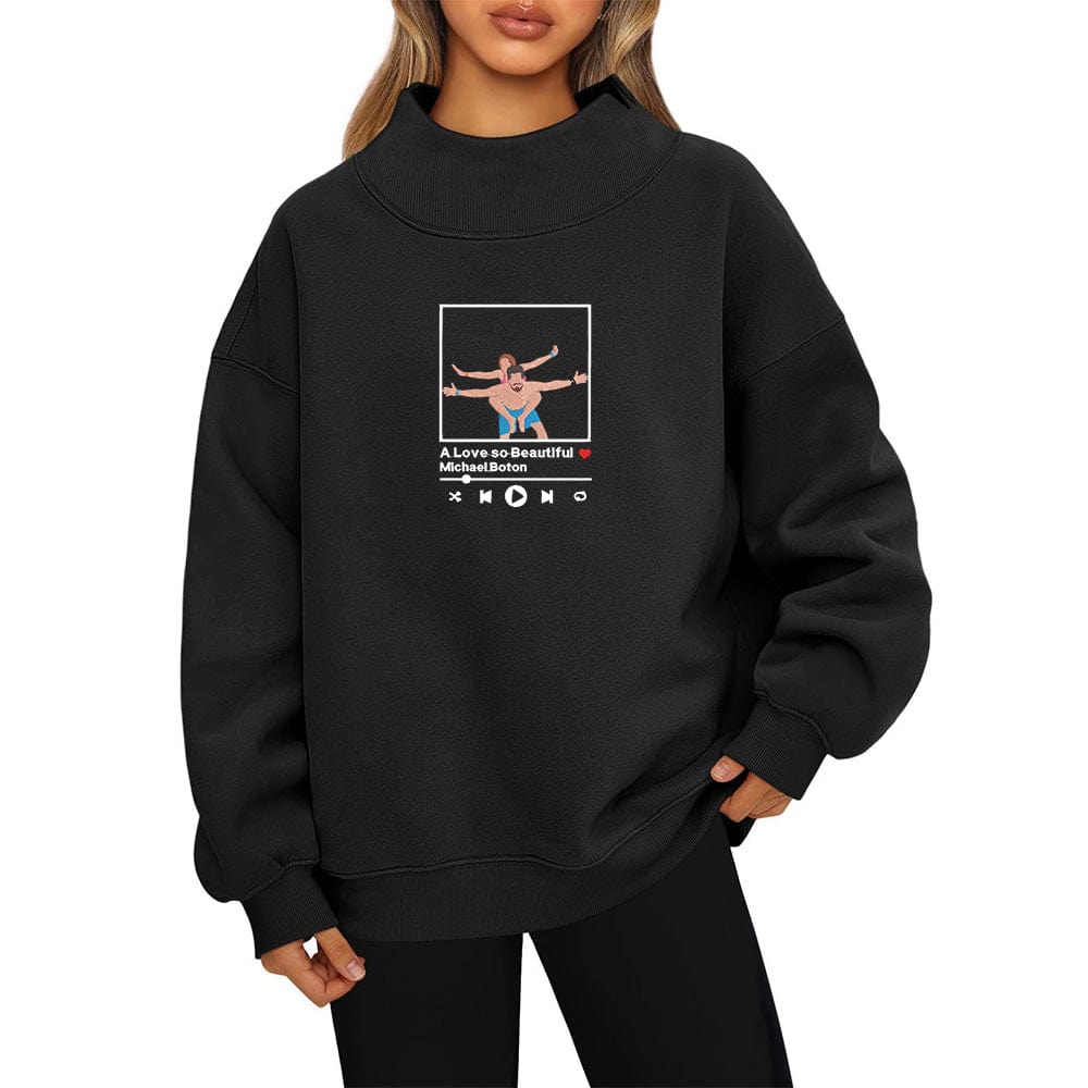 Embroidered women's sweatshirt Long sleeve high neck pullover sweatshirt casual hoodie and fleece top