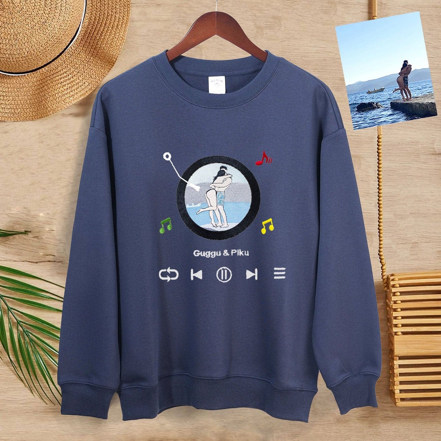 Mystichot Besticktes Sweatshirt mit Porträt eines Musikers, Geschenk für ein Paar und eine Familie