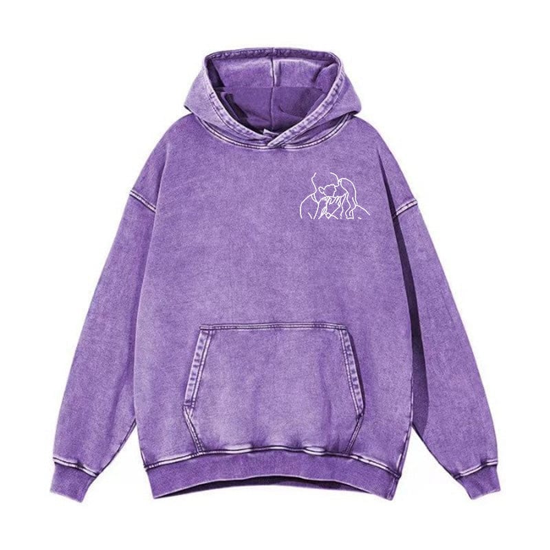 Washed hoodie Portrait embroider music player Couple family gift