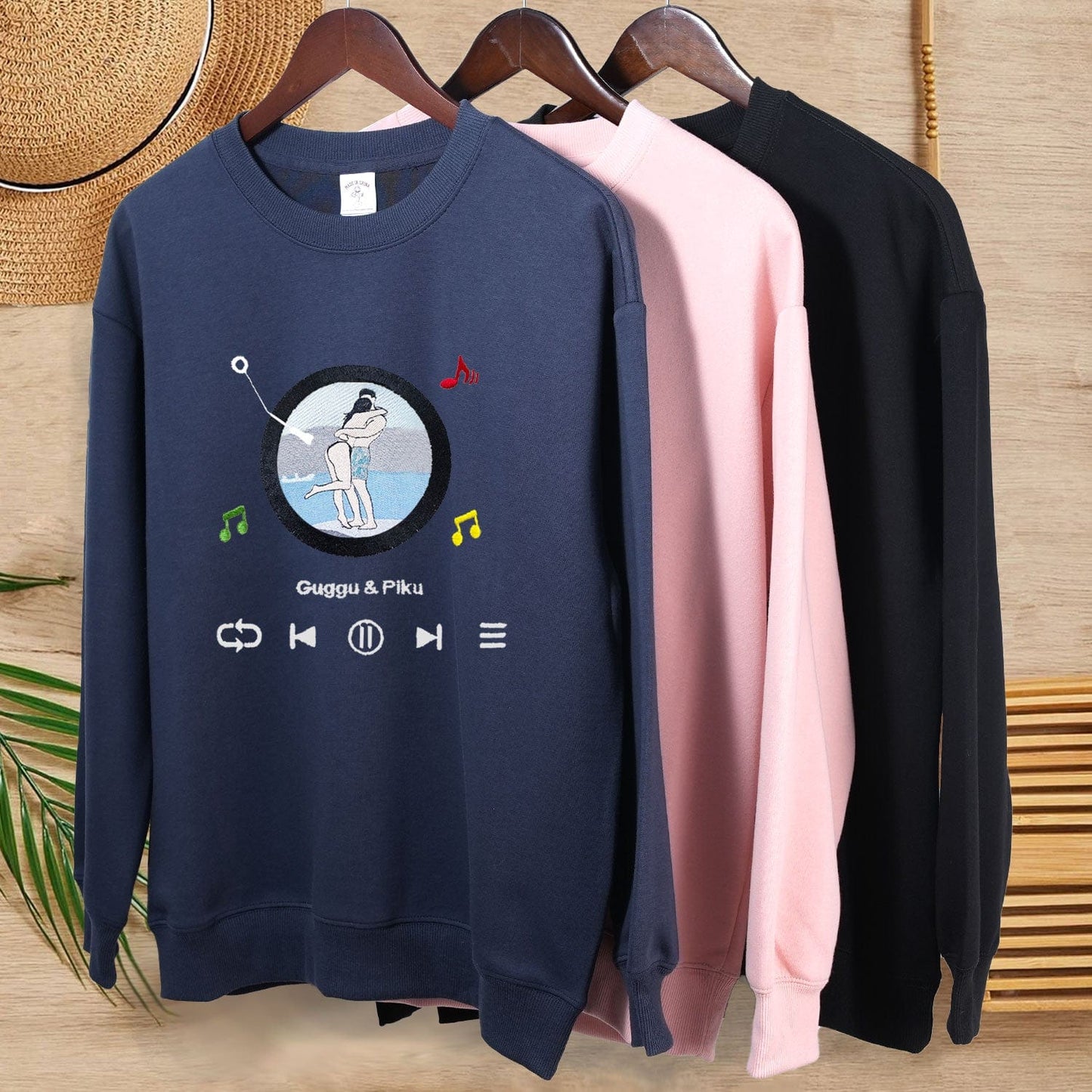 Mystichot Besticktes Sweatshirt mit Porträt eines Musikers, Geschenk für ein Paar und eine Familie
