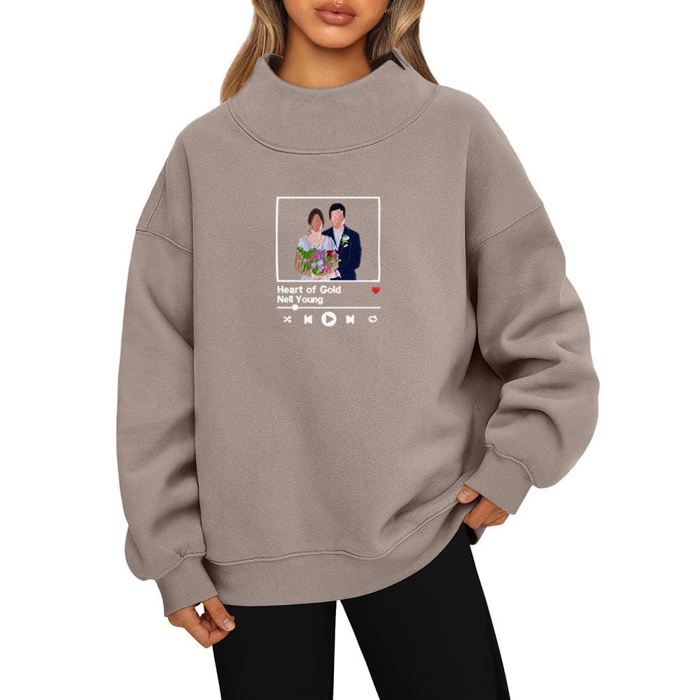 Embroidered women's sweatshirt Long sleeve high neck pullover sweatshirt casual hoodie and fleece top