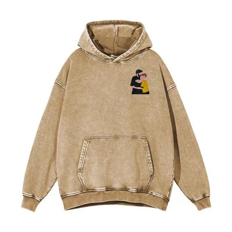 Washed hoodie Portrait embroider music player Couple family gift