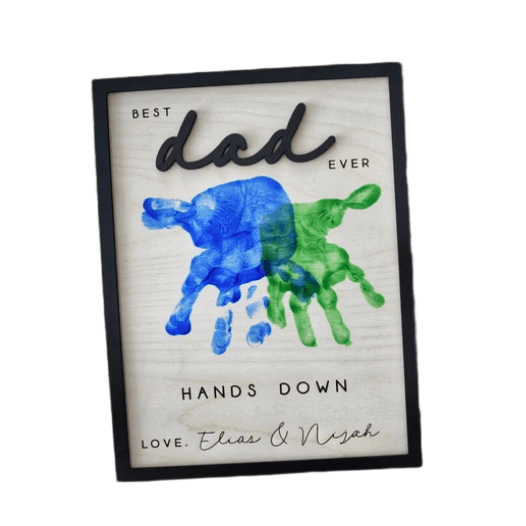 Best Dad Ever Personalized Wooden Sign - Laser Engraved Handprint Design with Custom Message | Fathers Day Handmade Gift