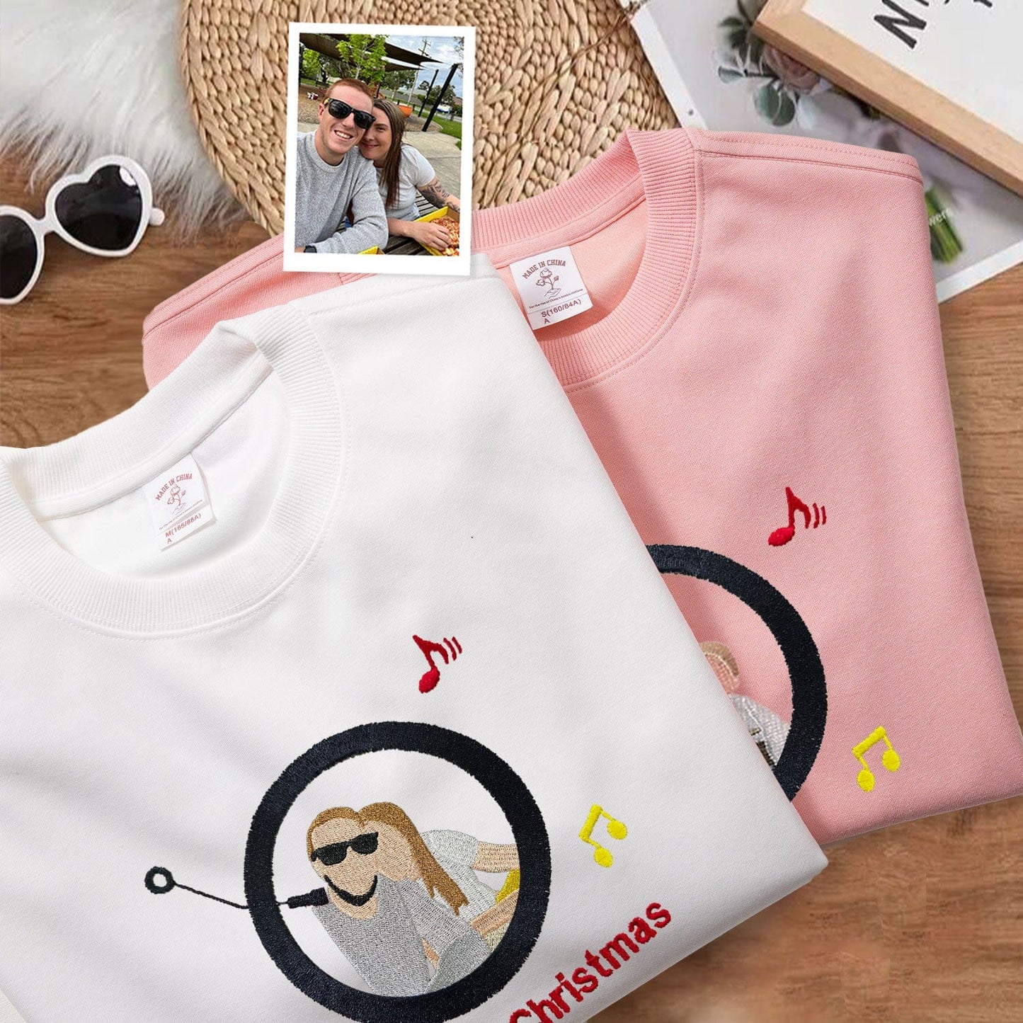 Mystichot Besticktes Sweatshirt mit Porträt eines Musikers, Geschenk für ein Paar und eine Familie