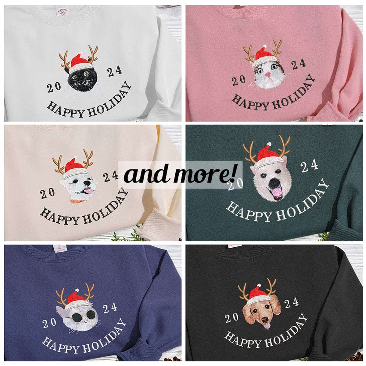 Embroidered Pet Christmas Hat Sweatshirt | Comfortable T-Shirt and Hoodie | Unique Personalized Design to Showcase You and Your Pet's Holiday Spirit new