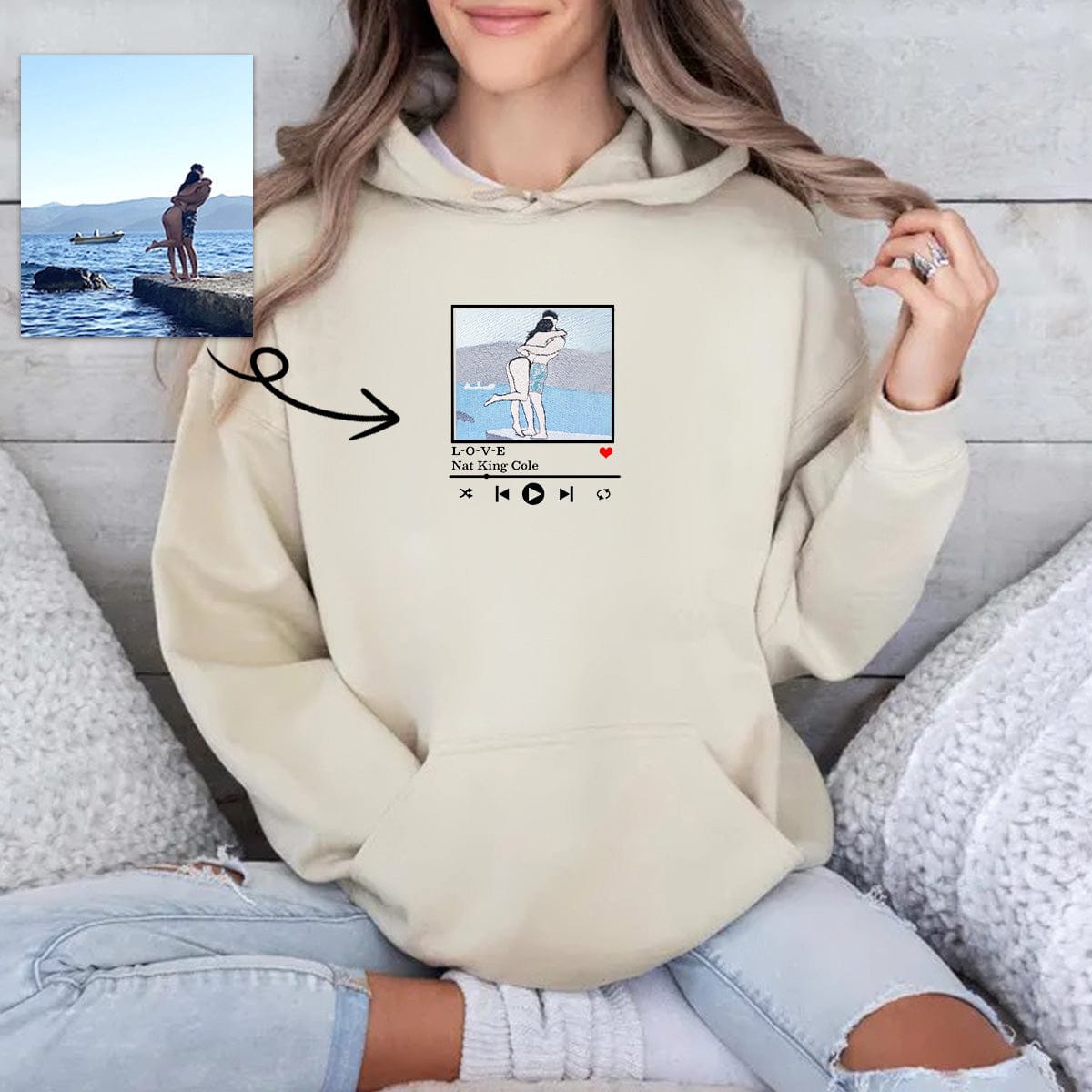 Mystichot Besticktes Sweatshirt mit Porträt eines Musikers, Geschenk für ein Paar und eine Familie