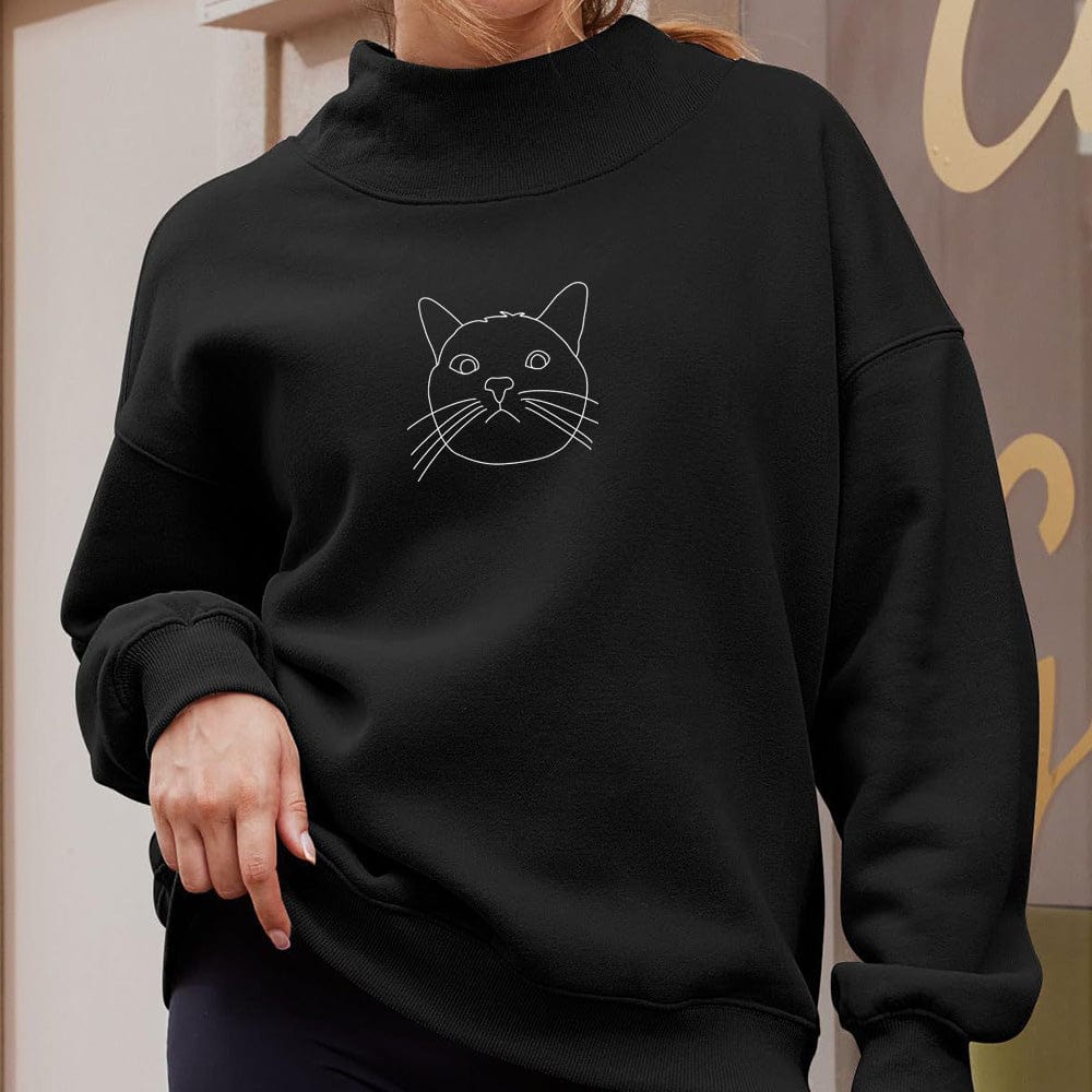 Embroidered women's sweatshirt Long sleeve high neck pullover sweatshirt casual hoodie and fleece top