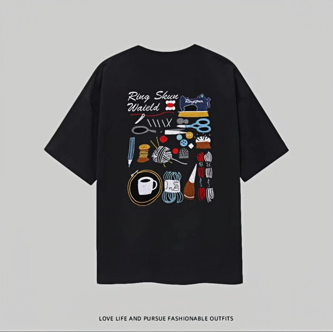 New Arrivals Summer Unisex Loose Short Sleeve:1.3 million - stitch high-quality Heavyweight Pure Cotton Embroidered Fashion T-Shirt
