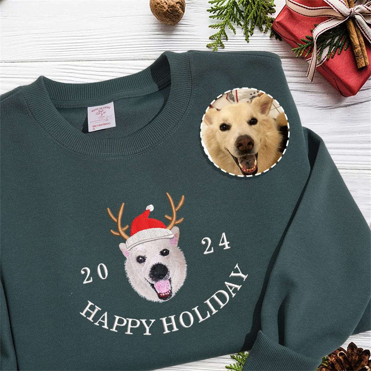 Embroidered Pet Christmas Hat Sweatshirt | Comfortable T-Shirt and Hoodie | Unique Personalized Design to Showcase You and Your Pet's Holiday Spirit new