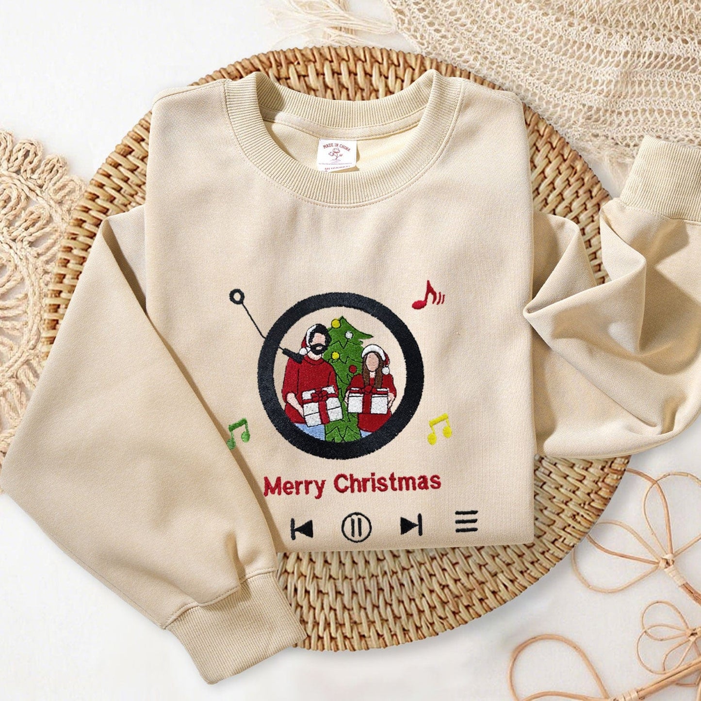 Mystichot Besticktes Sweatshirt mit Porträt eines Musikers, Geschenk für ein Paar und eine Familie