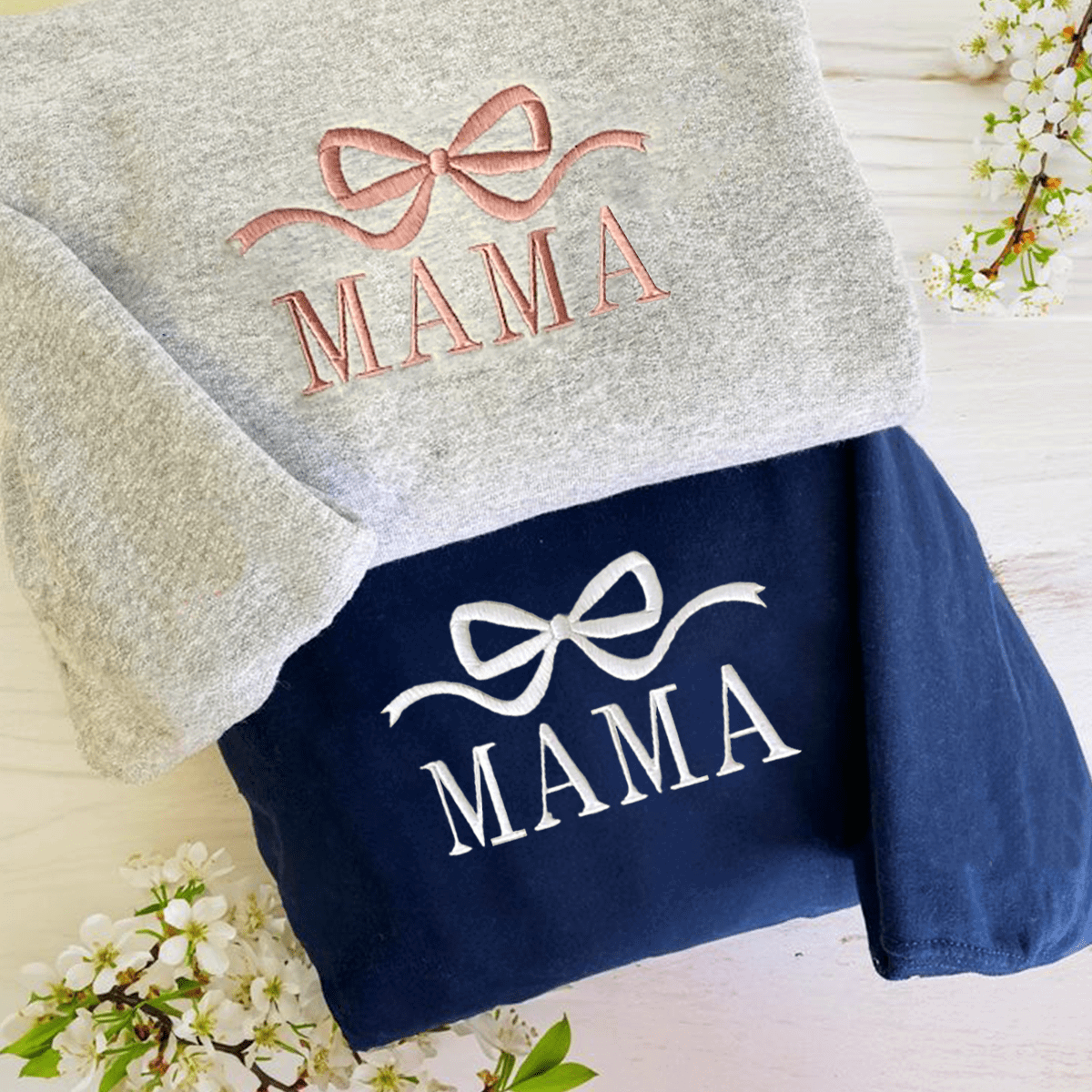 Bow Embroidery T-shirt/Sweatshirt/Hoodie with Customizable Cuff Patterns and Chest Positions