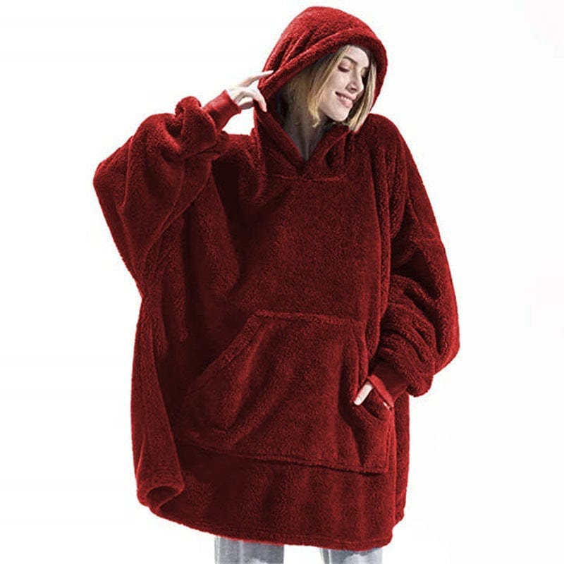 Autumn and Winter Comfortable Couple Loungewear, Loose Double-Sided Fleece Hoodie, Thick Wearable Blanket