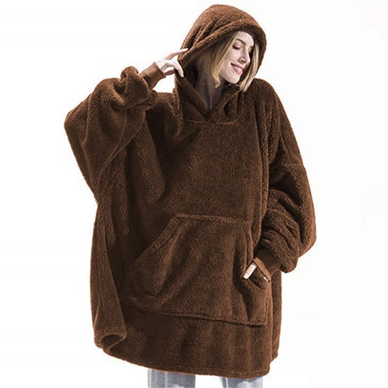 Autumn and Winter Comfortable Couple Loungewear, Loose Double-Sided Fleece Hoodie, Thick Wearable Blanket