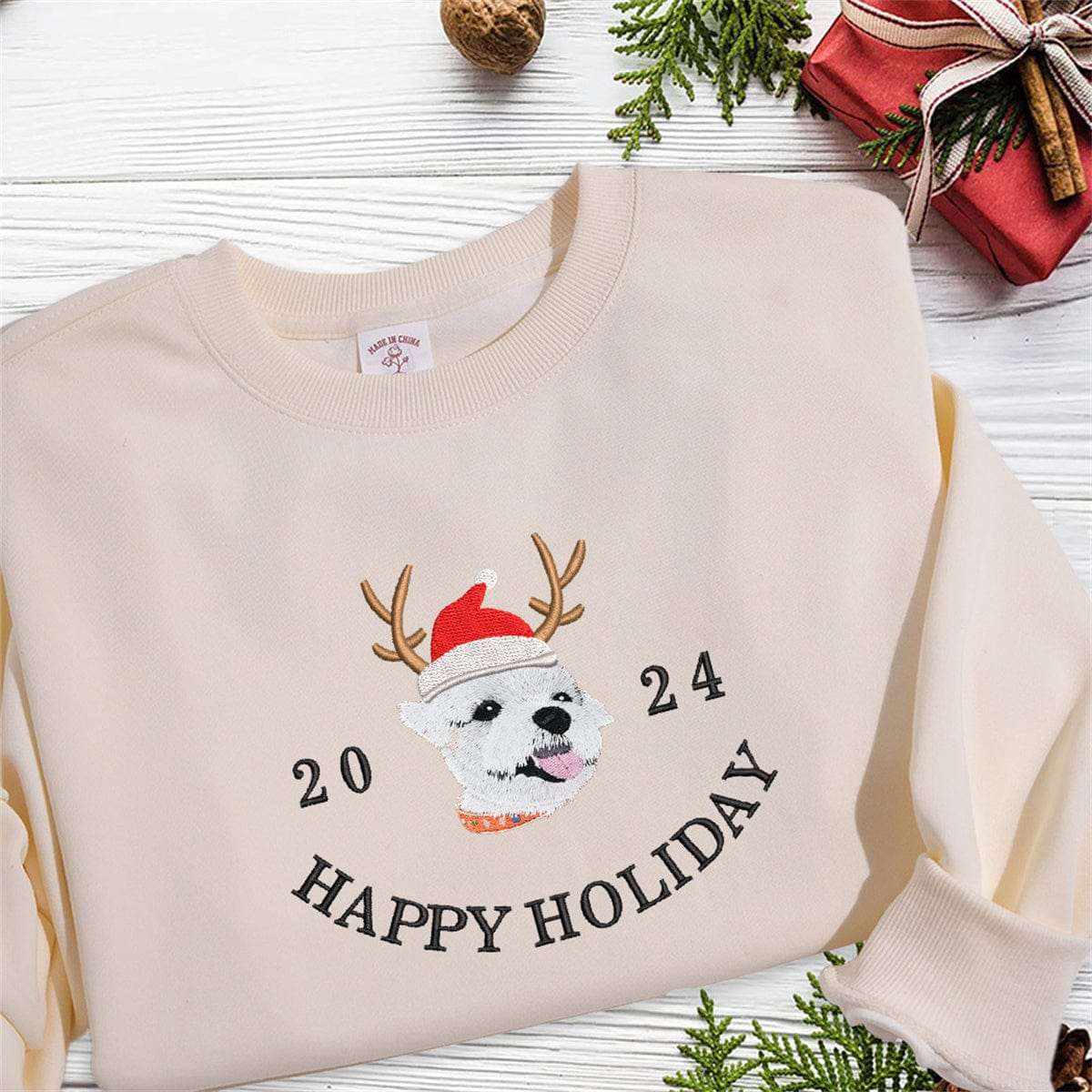Embroidered Pet Christmas Hat Sweatshirt | Comfortable T-Shirt and Hoodie | Unique Personalized Design to Showcase You and Your Pet's Holiday Spirit new