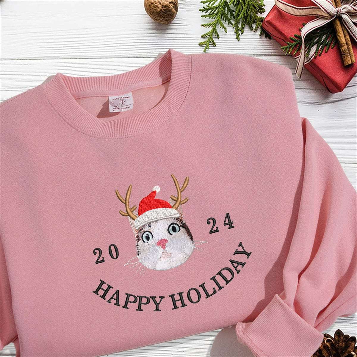 Embroidered Pet Christmas Hat Sweatshirt | Comfortable T-Shirt and Hoodie | Unique Personalized Design to Showcase You and Your Pet's Holiday Spirit new