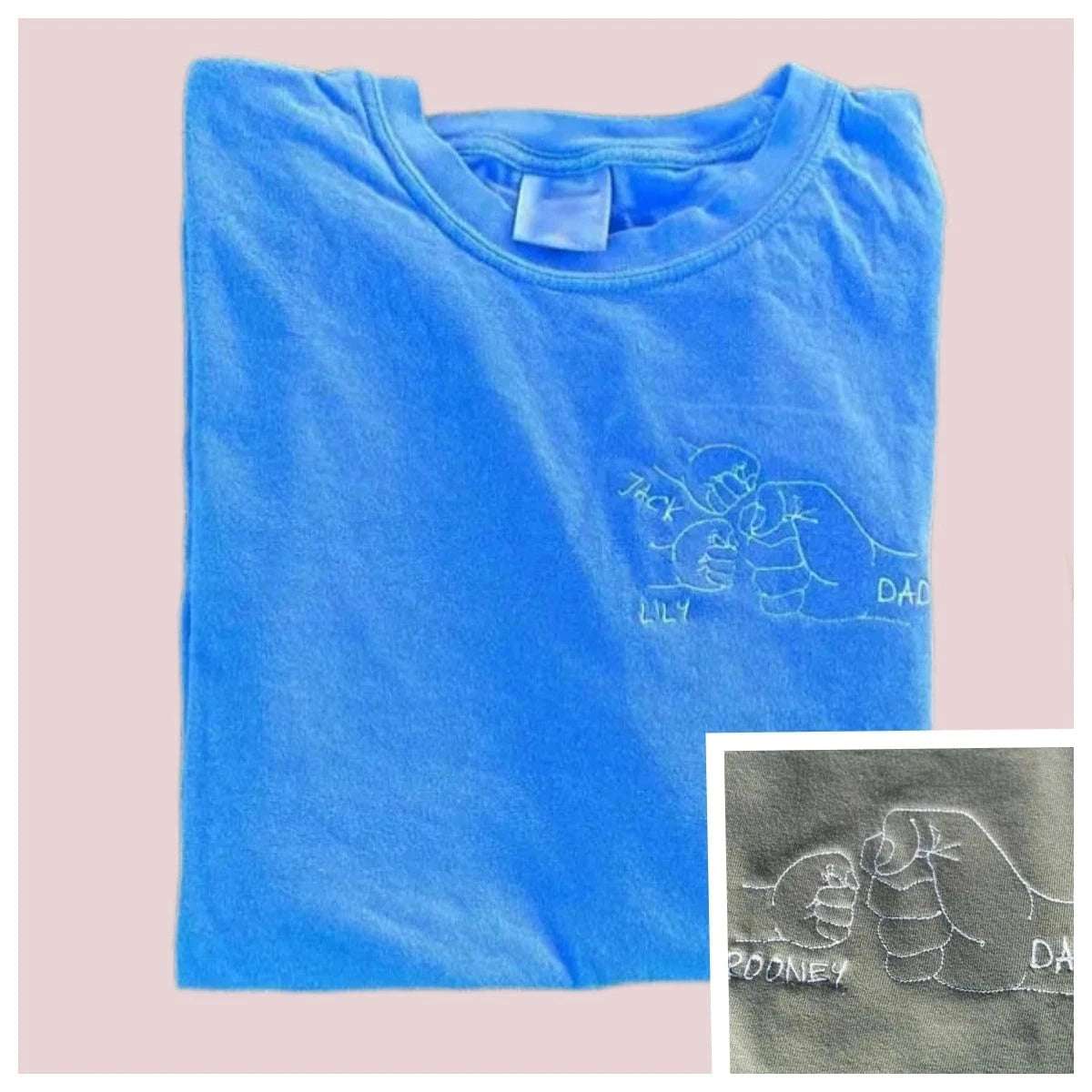 Custom Family T-Shirt: Embroidered Dad Fist Bump with Kids' Names – Perfect Father's Day Gift Tee
