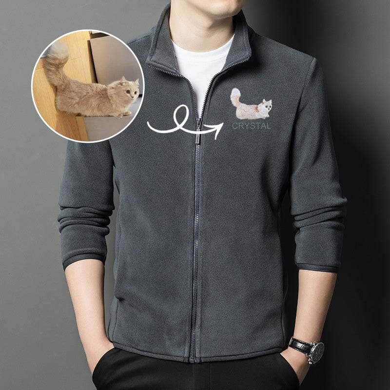 Mystichot Custom Embroidered Pet Portrait Fleece Casual Jacket - Warm Winter Gift