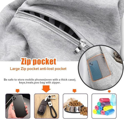 Personalisierter grauer Hundetragetuch für kleine Hunde - Benutzerdefinierter bestickter Haustiertragetuch - Individuelle freihändige Doogie Sling Brusttasche