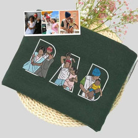 Dad Hoodie with Kid Portrait Embroidery | Personalized Photo-Based Sweatshirt | Memorial Gift Idea