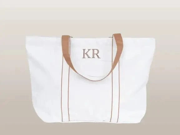 Custom Initials Tote: Natural Tan, Spacious, Pocket - Perfect Shopping Bag