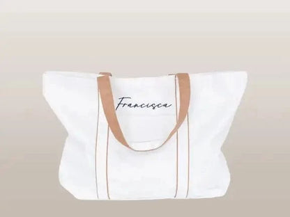 Custom Initials Tote: Natural Tan, Spacious, Pocket - Perfect Shopping Bag